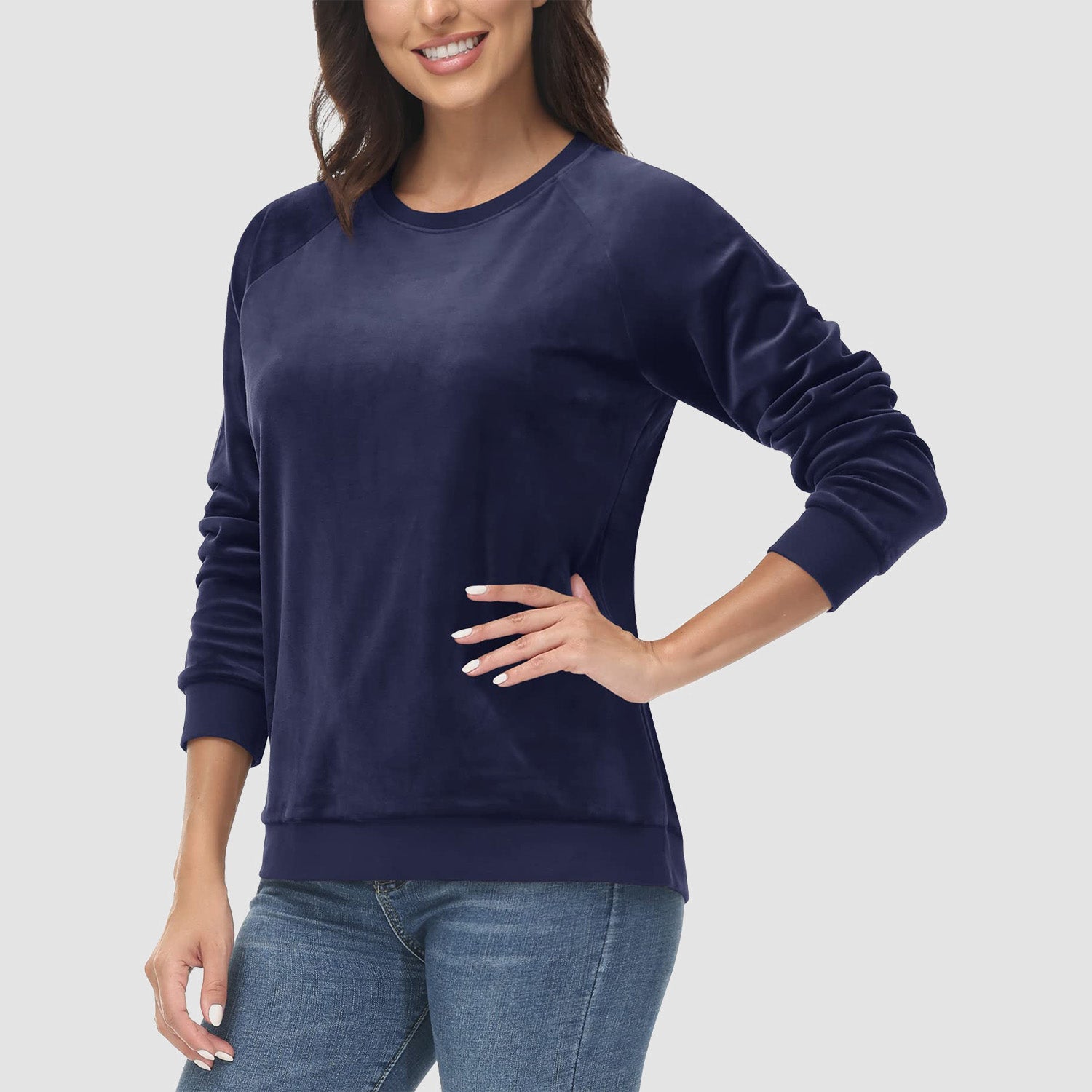 Women's Sweatshirt Crewneck Pullover Casual Long Sleeve Shirts Fleece Warm Velour Sweatshirts - MAGCOMSEN