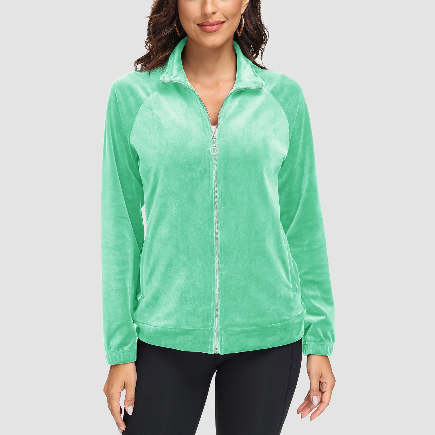 Women's Velour Jackets Full Zip Up Fleece Jacket With Zipper Pockets Soft Winter Jackets - MAGCOMSEN