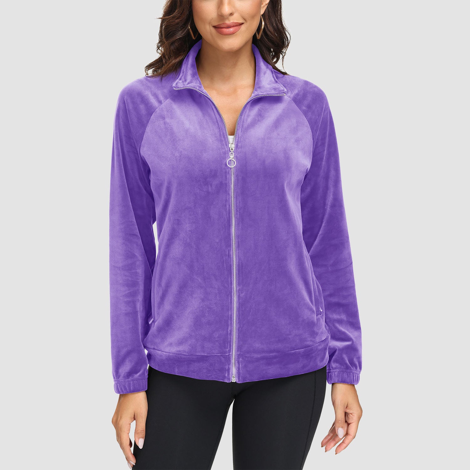 Women's Velour Jackets Full Zip Up Fleece Jacket With Zipper Pockets Soft Winter Jackets - MAGCOMSEN