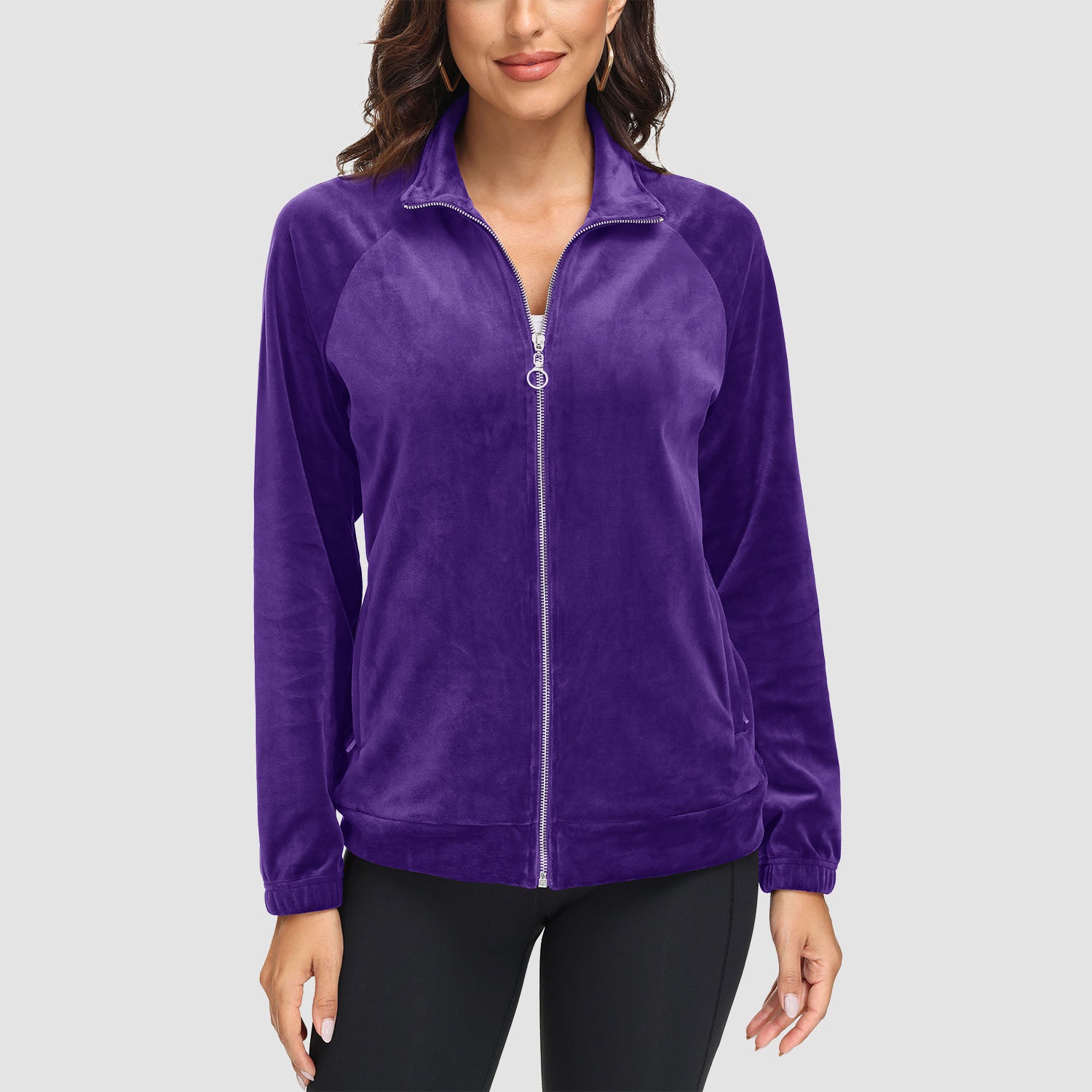 Women's Velour Jackets Full Zip Up Fleece Jacket With Zipper Pockets Soft Winter Jackets - MAGCOMSEN