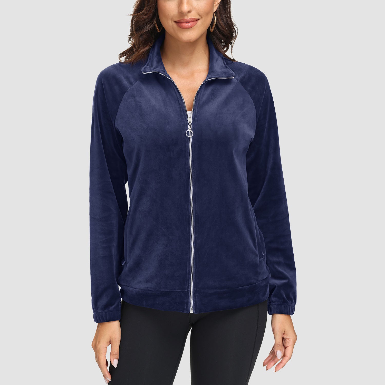 Women's Velour Jackets Full Zip Up Fleece Jacket With Zipper Pockets Soft Winter Jackets - MAGCOMSEN