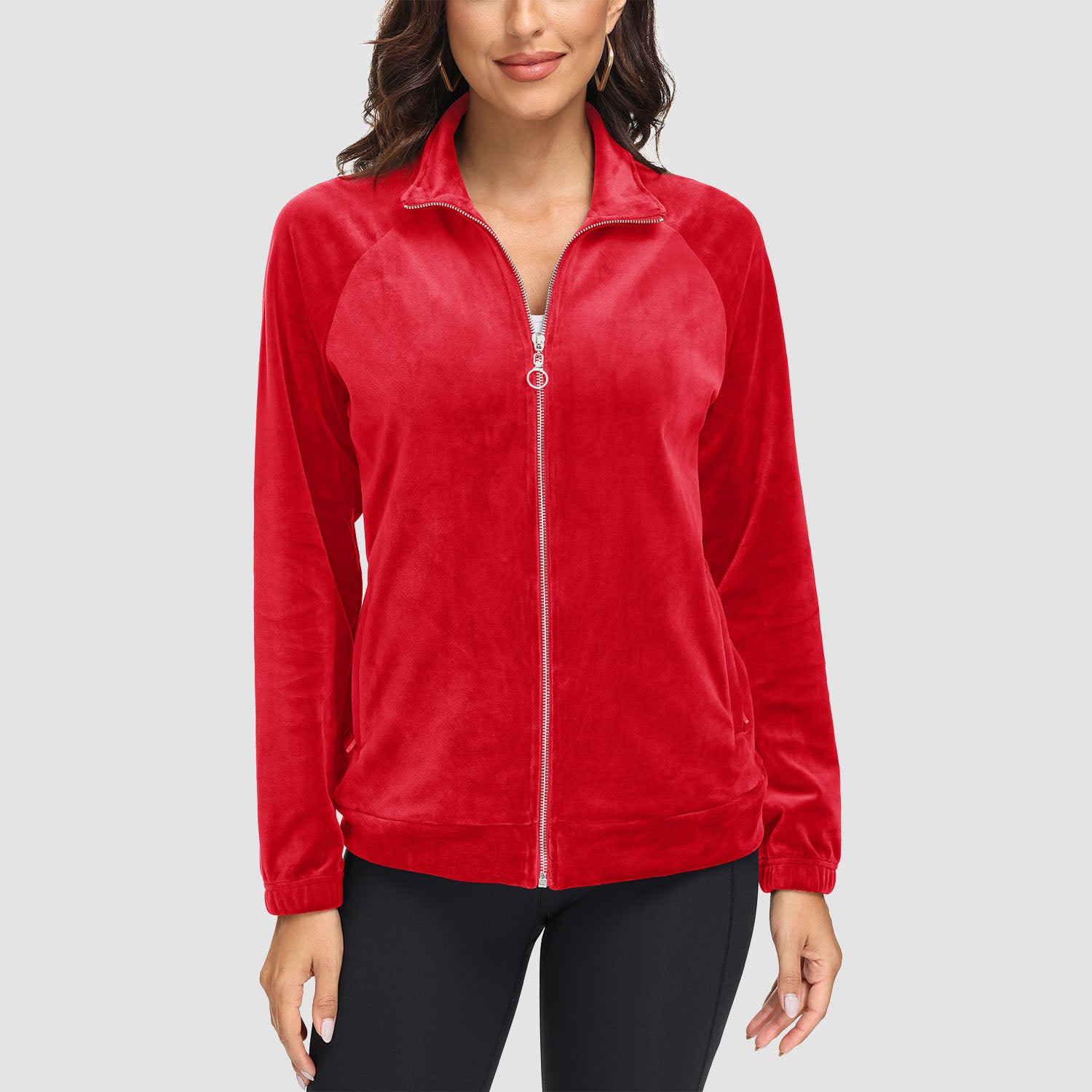 Women's Velour Jackets Full Zip Up Fleece Jacket With Zipper Pockets Soft Winter Jackets - MAGCOMSEN