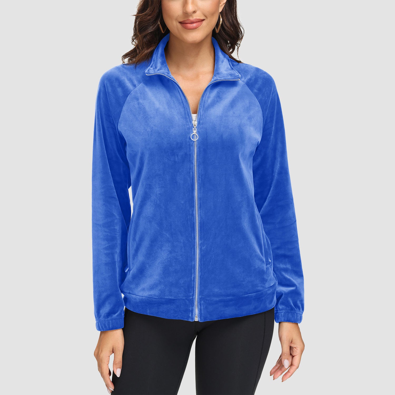 Women's Velour Jackets Full Zip Up Fleece Jacket With Zipper Pockets Soft Winter Jackets - MAGCOMSEN