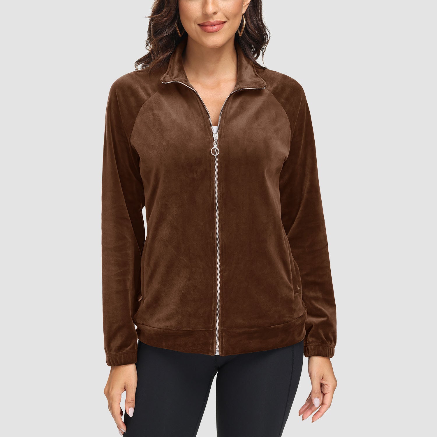 Women's Velour Jackets Full Zip Up Fleece Jacket With Zipper Pockets Soft Winter Jackets - MAGCOMSEN