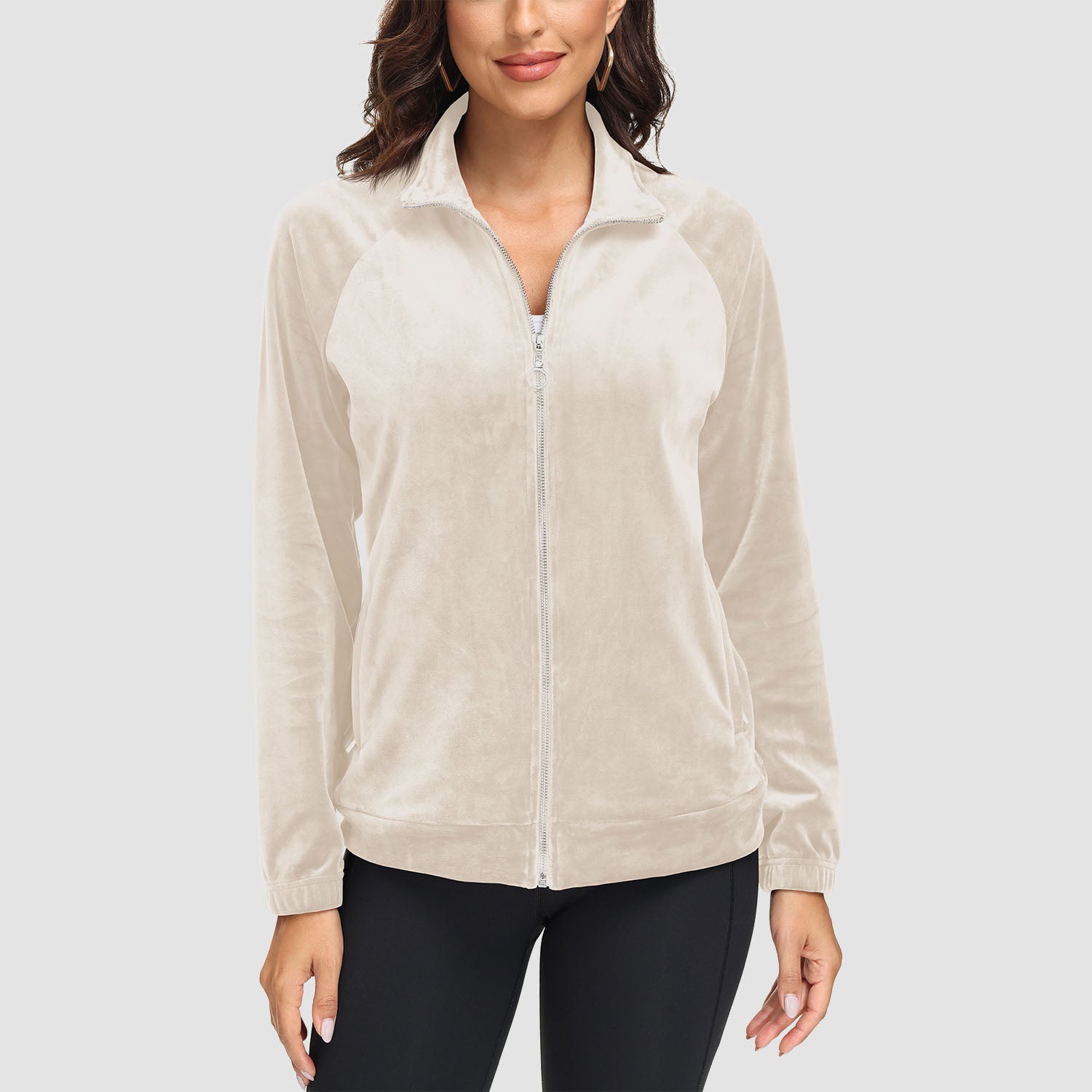 Women's Velour Jackets Full Zip Up Fleece Jacket With Zipper Pockets Soft Winter Jackets - MAGCOMSEN