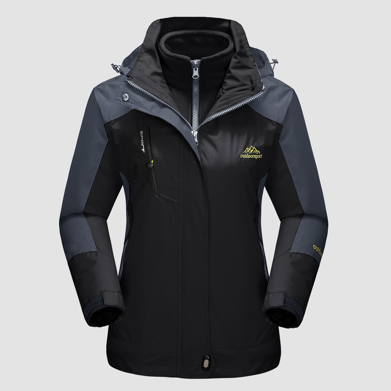 Black Women's 3-in-1 Waterproof Ski Jacket with Fleece Liner - MAGCOMSEN