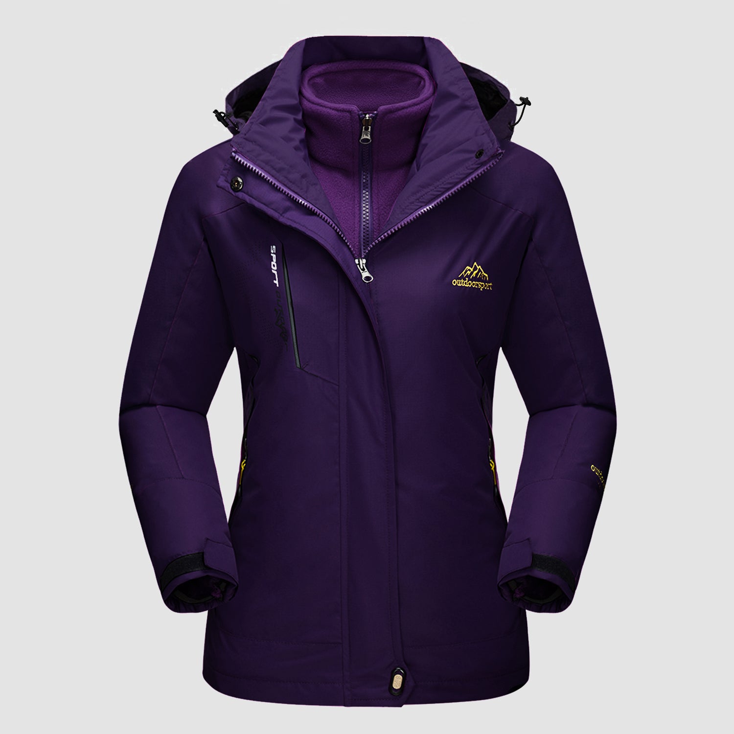 Dark Purple Women's 3-in-1 Waterproof Ski Jacket with Fleece Liner - MAGCOMSEN