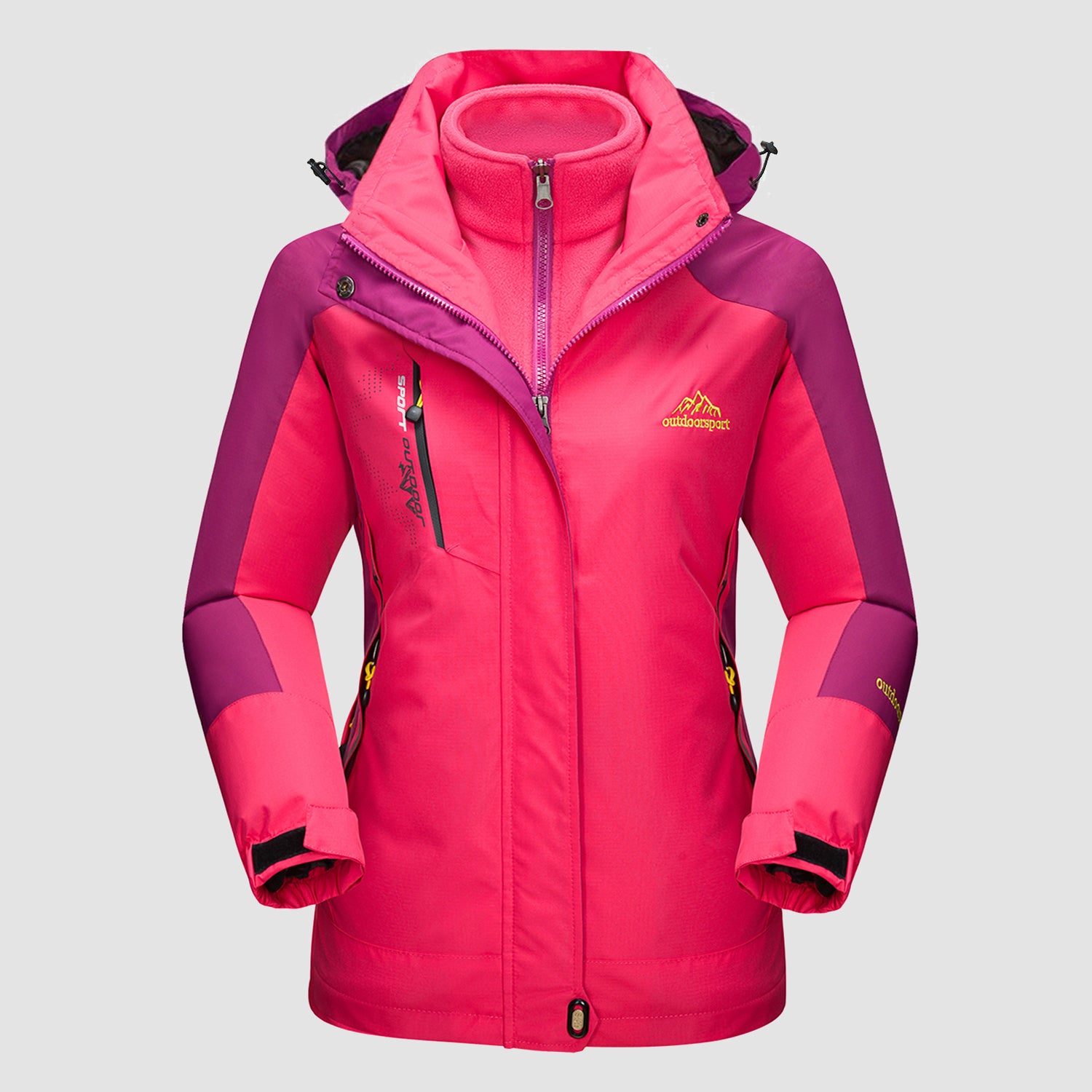 Rose Pink Women's 3-in-1 Waterproof Ski Jacket with Fleece Liner - MAGCOMSEN