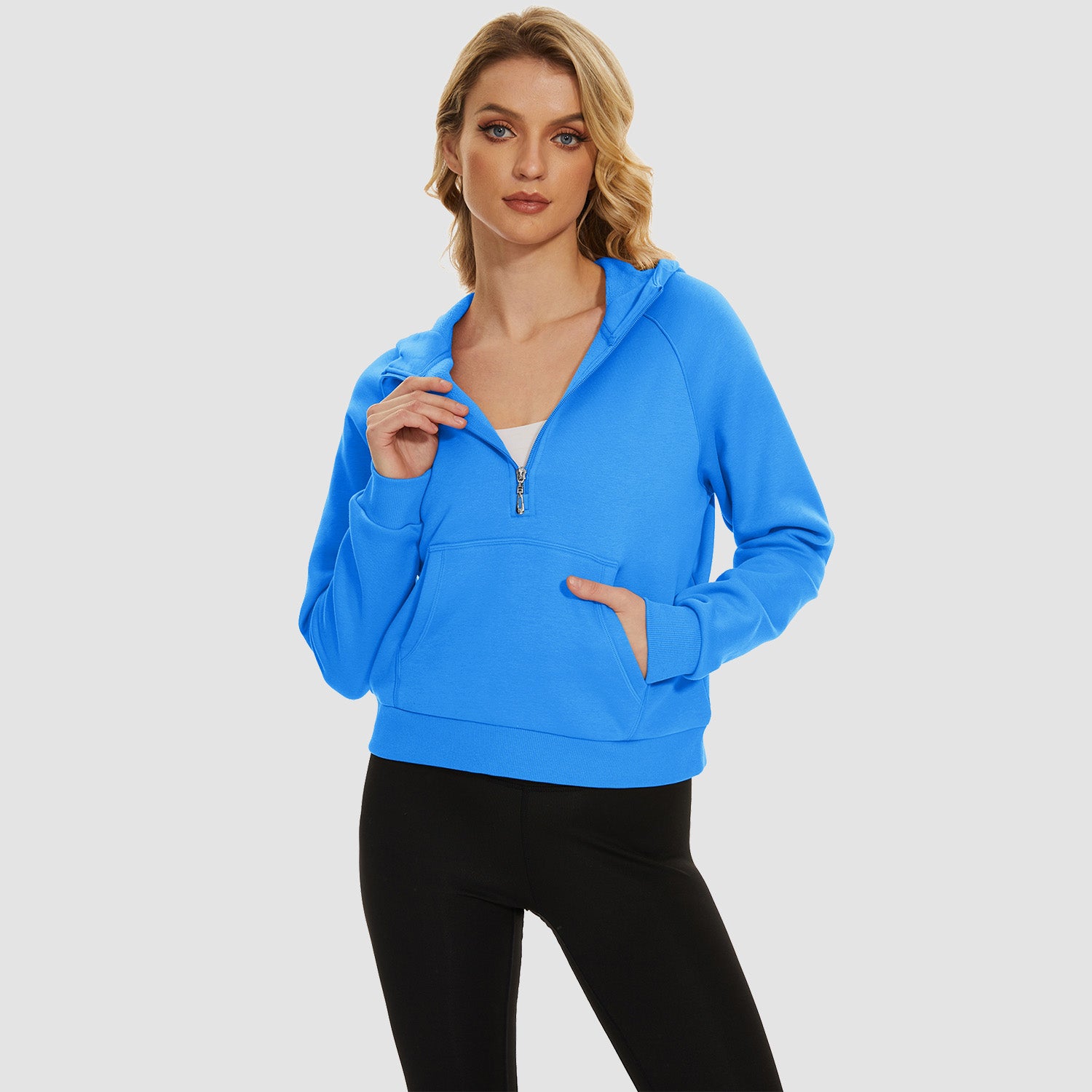 Womens Hoodie Fleece Lined 1/2 Zipper Sweatshirts Long Sleeve Crop Tops With Kangaroo Pocket - MAGCOMSEN