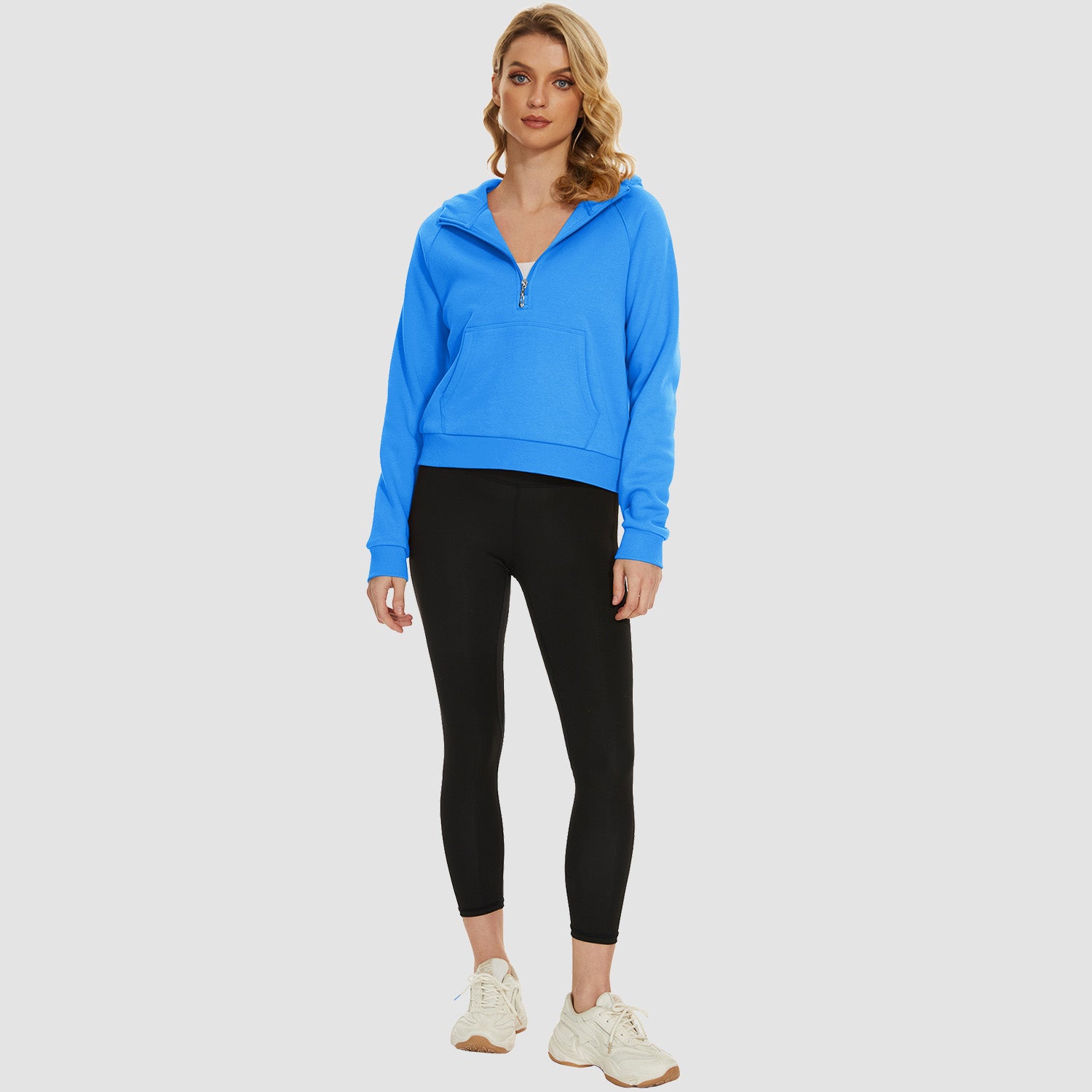 Womens Hoodie Fleece Lined 1/2 Zipper Sweatshirts Long Sleeve Crop Tops With Kangaroo Pocket - MAGCOMSEN