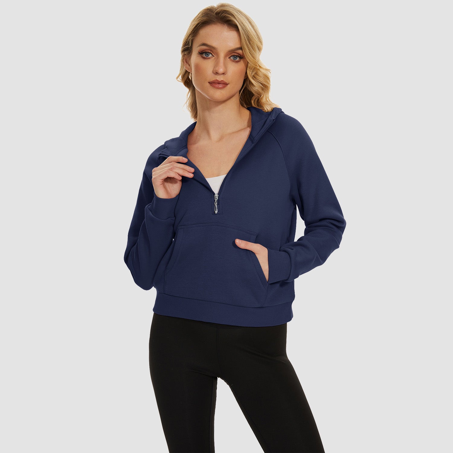 Womens Hoodie Fleece Lined 1/2 Zipper Sweatshirts Long Sleeve Crop Tops With Kangaroo Pocket - MAGCOMSEN
