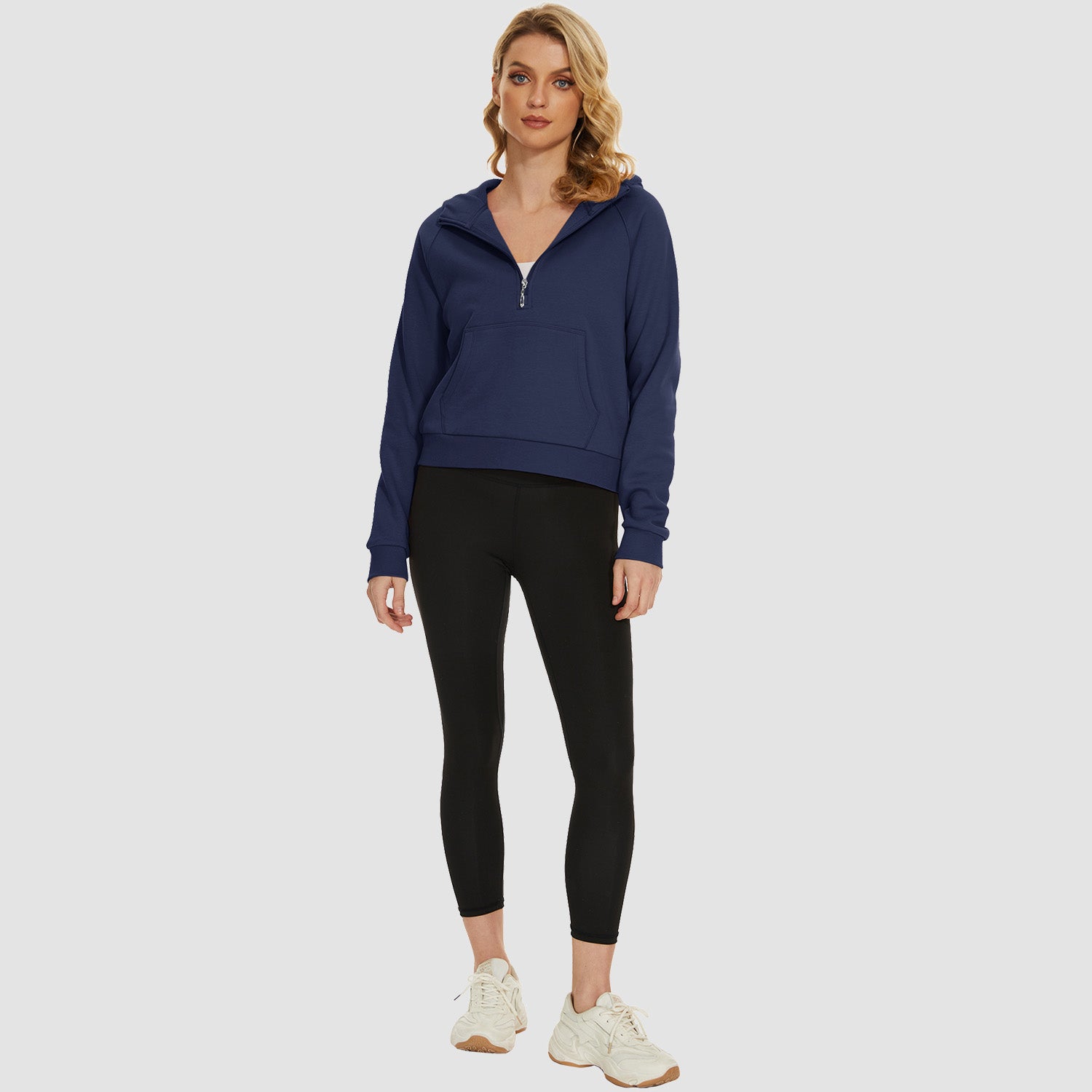 Womens Hoodie Fleece Lined 1/2 Zipper Sweatshirts Long Sleeve Crop Tops With Kangaroo Pocket - MAGCOMSEN