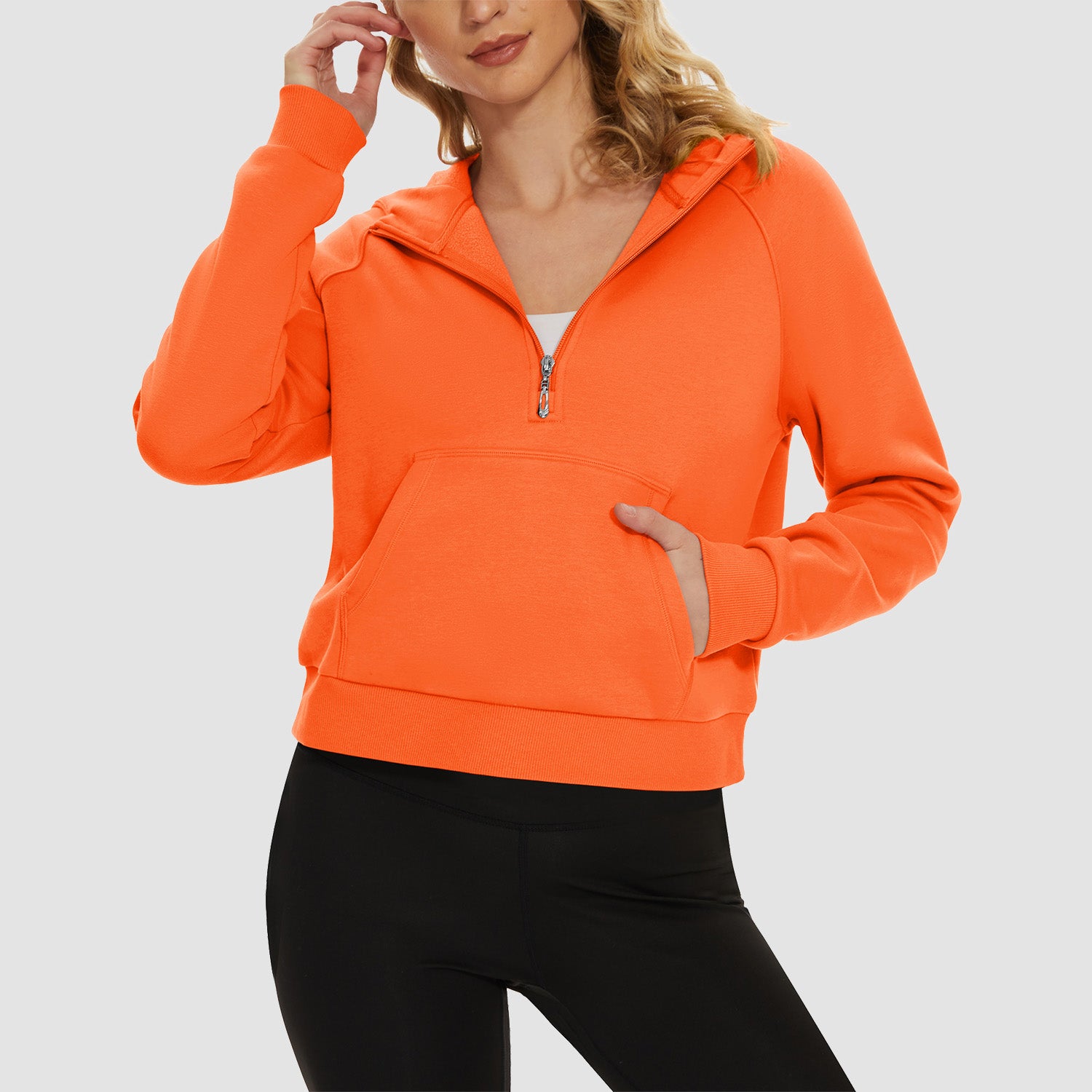 Womens Hoodie Fleece Lined 1/2 Zipper Sweatshirts Long Sleeve Crop Tops With Kangaroo Pocket - MAGCOMSEN