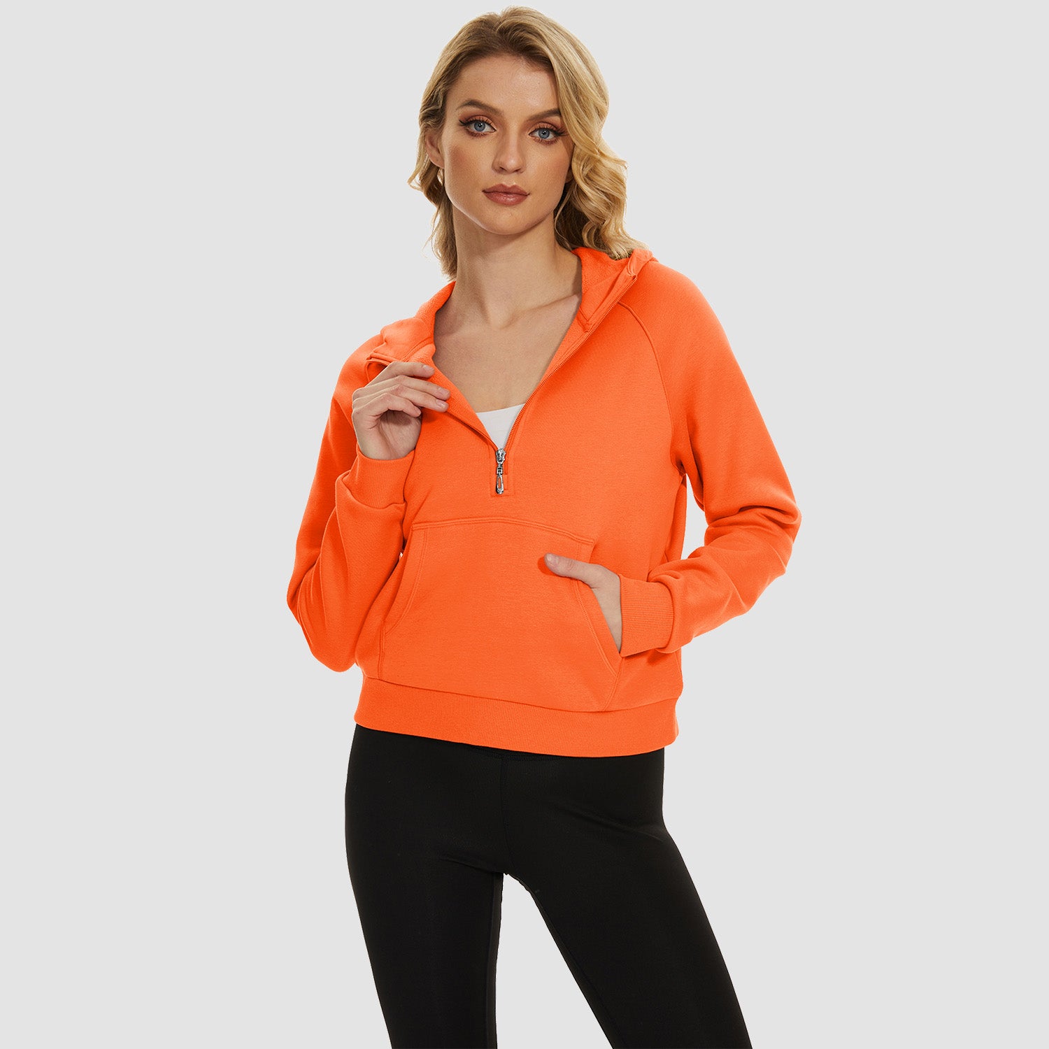 Womens Hoodie Fleece Lined 1/2 Zipper Sweatshirts Long Sleeve Crop Tops With Kangaroo Pocket - MAGCOMSEN