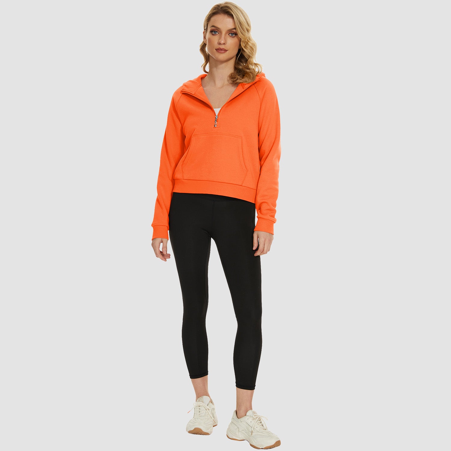 Womens Hoodie Fleece Lined 1/2 Zipper Sweatshirts Long Sleeve Crop Tops With Kangaroo Pocket - MAGCOMSEN