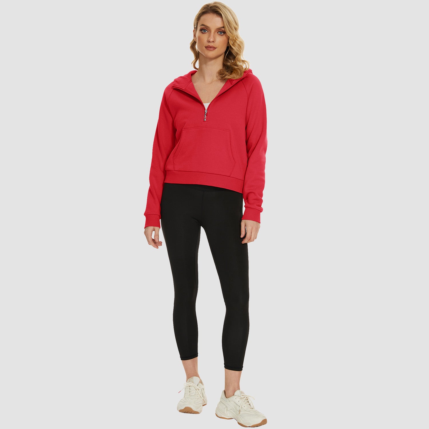 Womens Hoodie Fleece Lined 1/2 Zipper Sweatshirts Long Sleeve Crop Tops With Kangaroo Pocket - MAGCOMSEN
