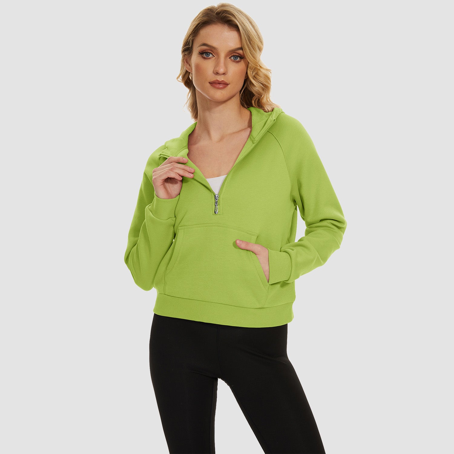Womens Hoodie Fleece Lined 1/2 Zipper Sweatshirts Long Sleeve Crop Tops With Kangaroo Pocket - MAGCOMSEN