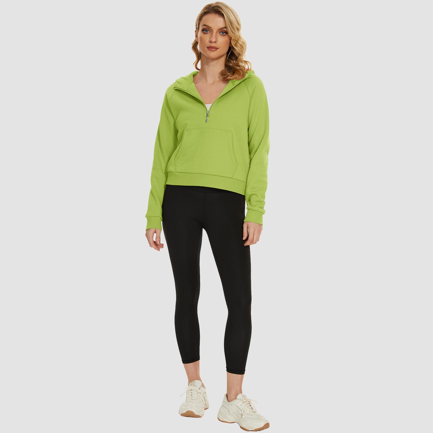 Womens Hoodie Fleece Lined 1/2 Zipper Sweatshirts Long Sleeve Crop Tops With Kangaroo Pocket - MAGCOMSEN