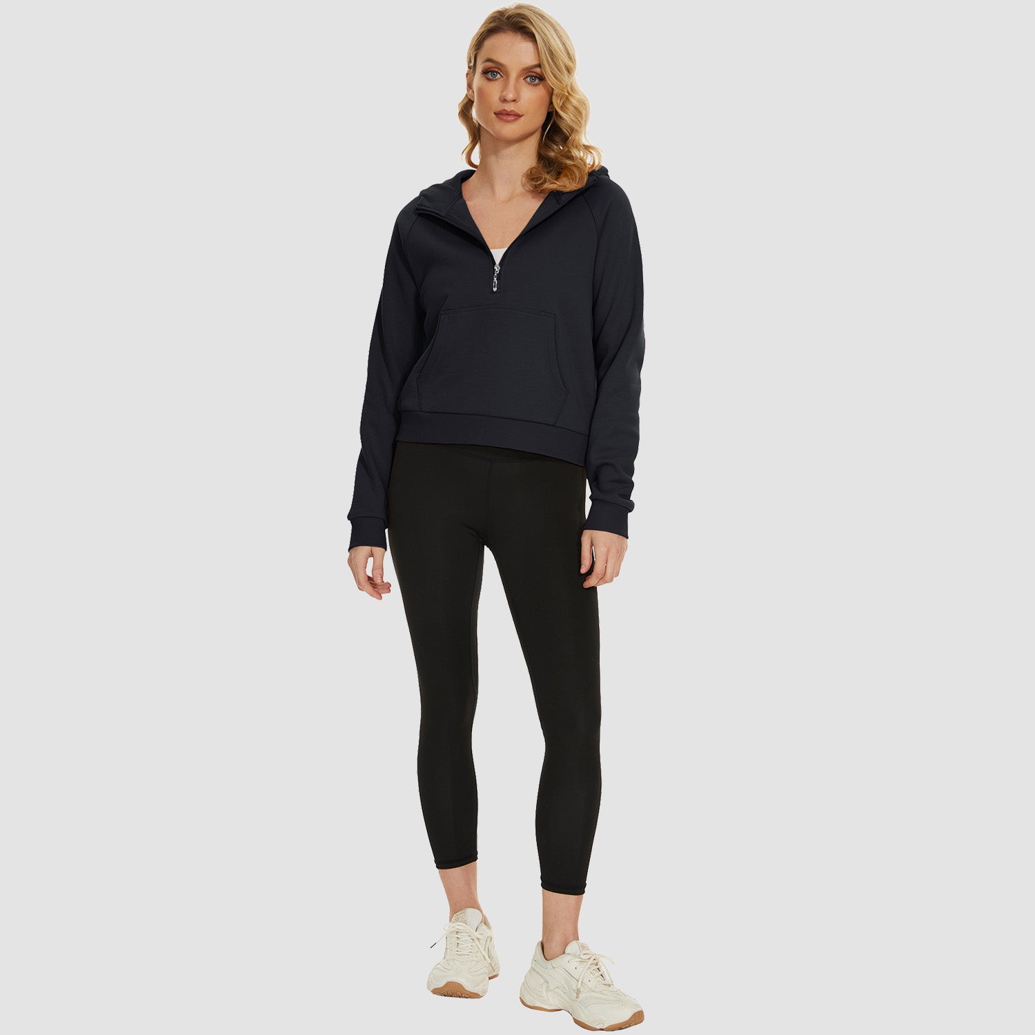 Womens Hoodie Fleece Lined 1/2 Zipper Sweatshirts Long Sleeve Crop Tops With Kangaroo Pocket - MAGCOMSEN