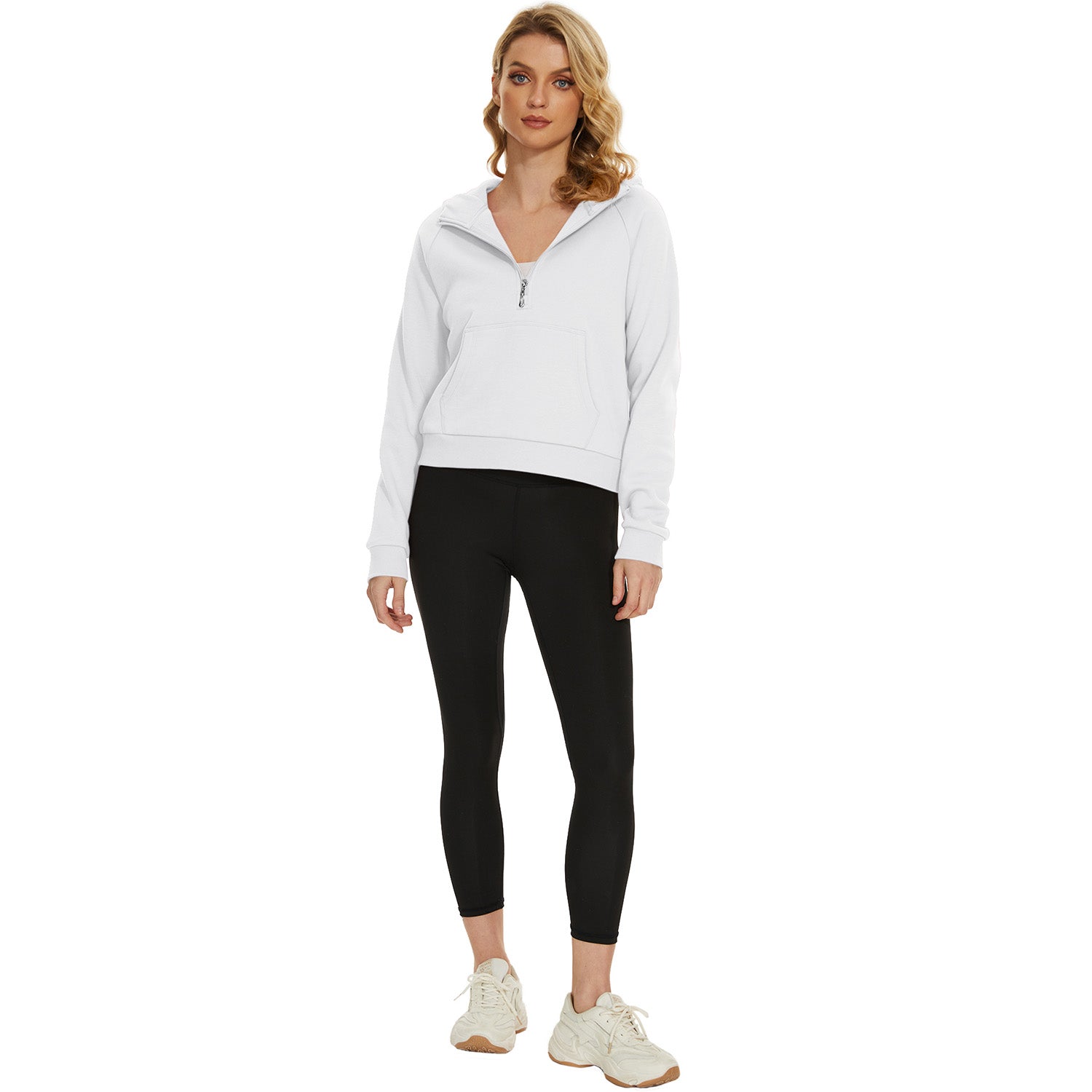 Womens Hoodie Fleece Lined 1/2 Zipper Sweatshirts Long Sleeve Crop Tops With Kangaroo Pocket - MAGCOMSEN
