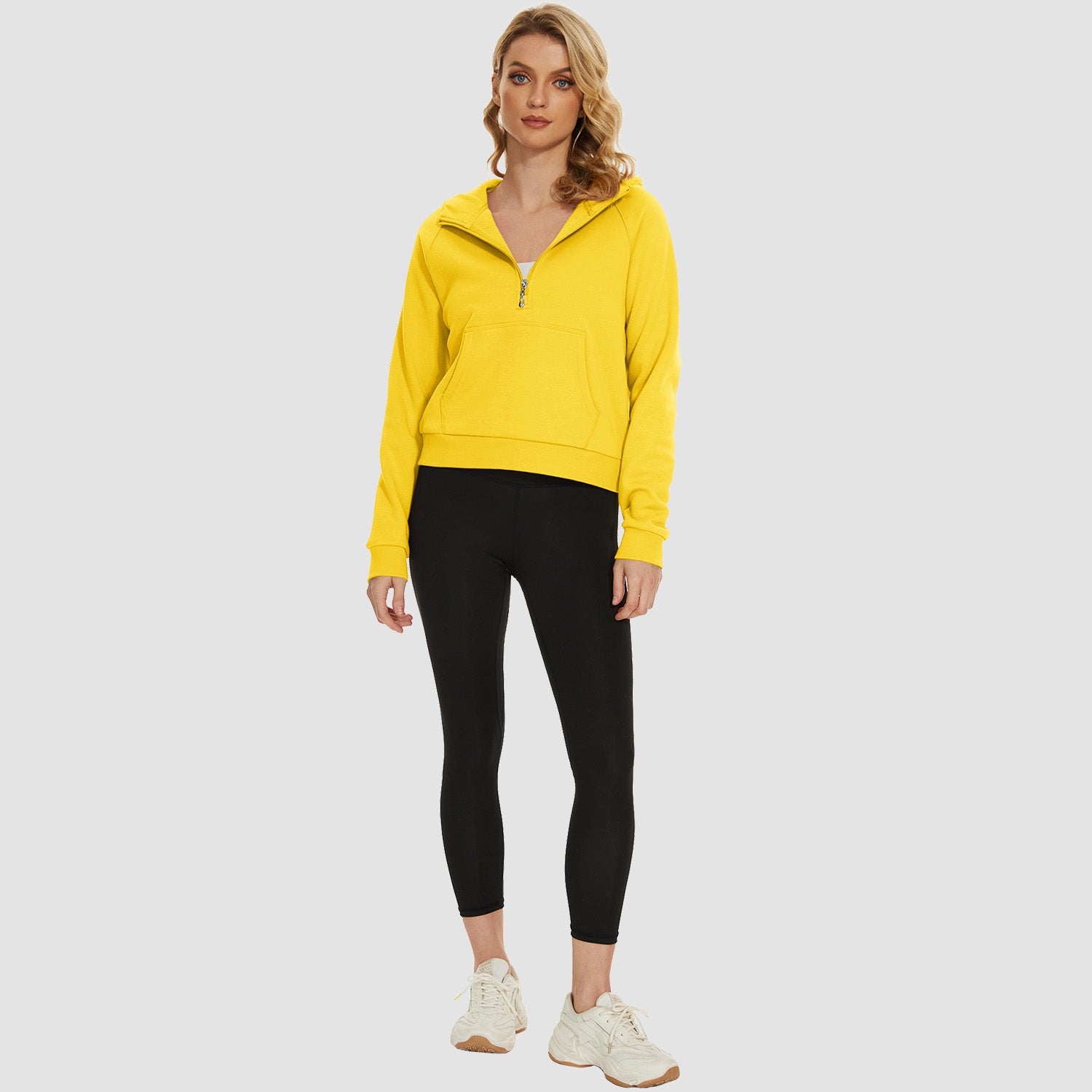 Womens Hoodie Fleece Lined 1/2 Zipper Sweatshirts Long Sleeve Crop Tops With Kangaroo Pocket - MAGCOMSEN