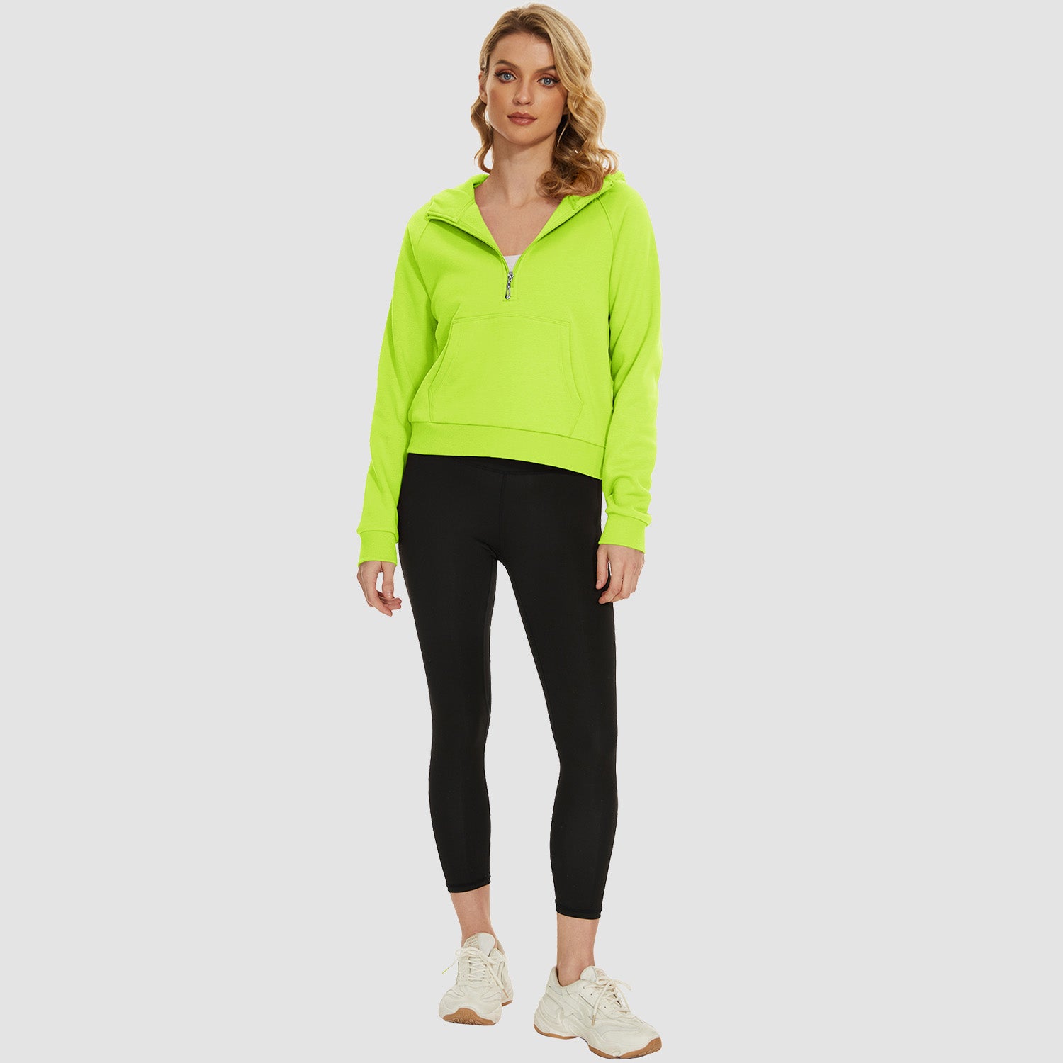 Womens Hoodie Fleece Lined 1/2 Zipper Sweatshirts Long Sleeve Crop Tops With Kangaroo Pocket - MAGCOMSEN