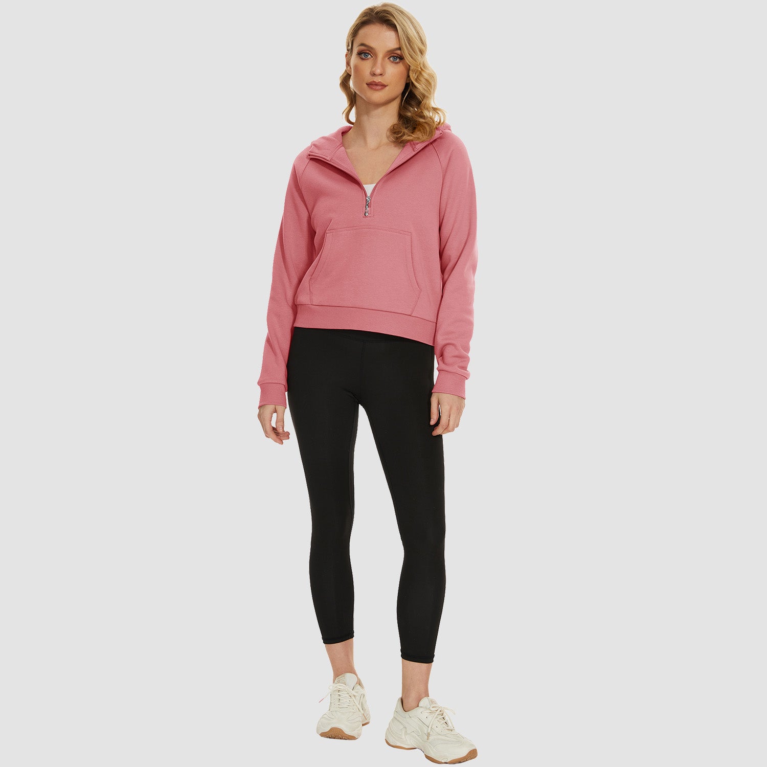 Womens Hoodie Fleece Lined 1/2 Zipper Sweatshirts Long Sleeve Crop Tops With Kangaroo Pocket - MAGCOMSEN