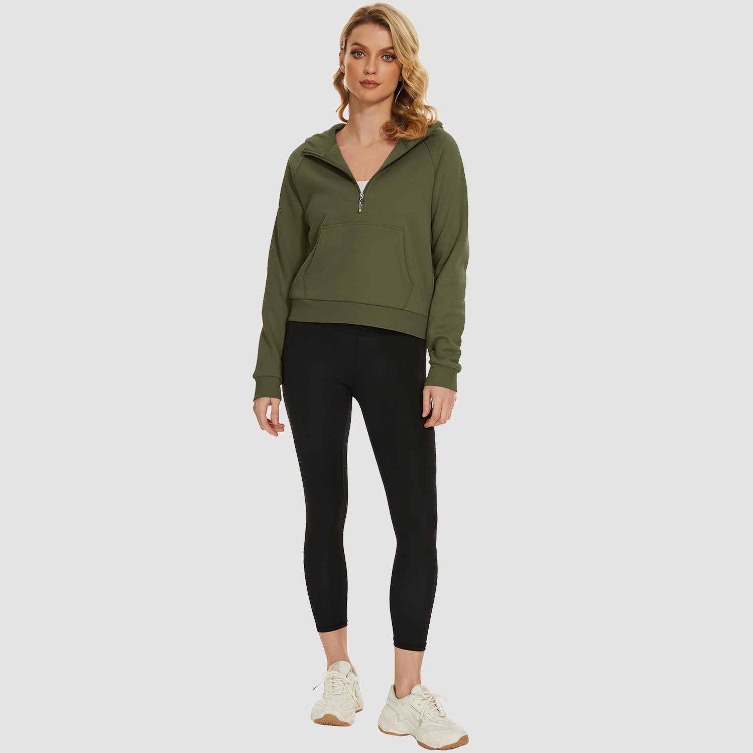Womens Hoodie Fleece Lined 1/2 Zipper Sweatshirts Long Sleeve Crop Tops With Kangaroo Pocket - MAGCOMSEN