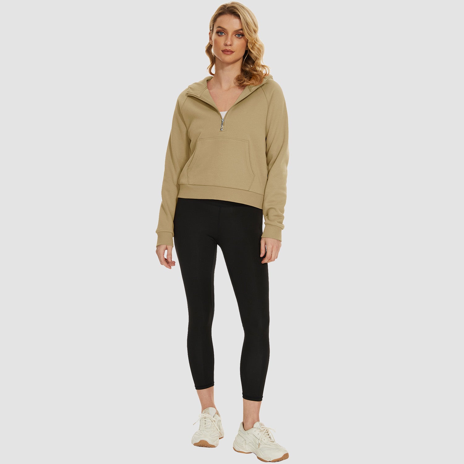 Womens Hoodie Fleece Lined 1/2 Zipper Sweatshirts Long Sleeve Crop Tops With Kangaroo Pocket - MAGCOMSEN