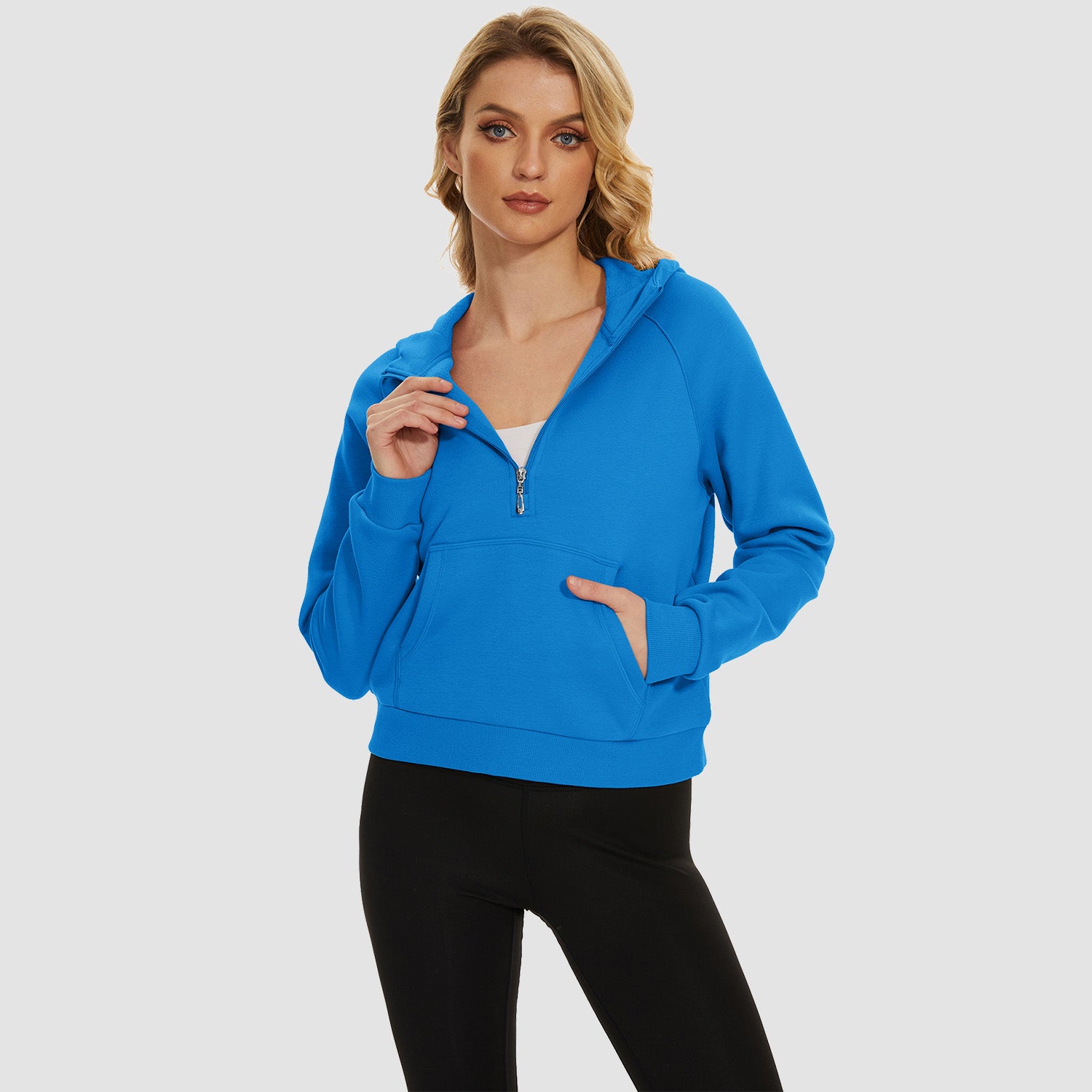 Womens Hoodie Fleece Lined 1/2 Zipper Sweatshirts Long Sleeve Crop Tops With Kangaroo Pocket - MAGCOMSEN