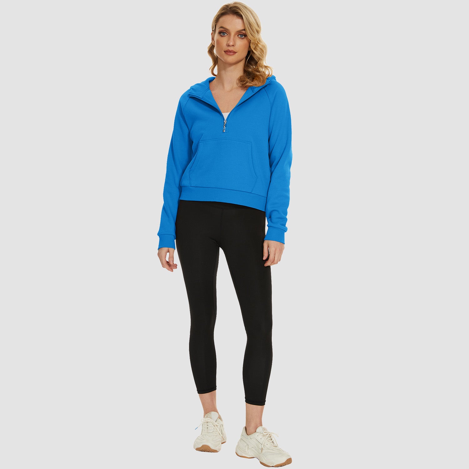 Womens Hoodie Fleece Lined 1/2 Zipper Sweatshirts Long Sleeve Crop Tops With Kangaroo Pocket - MAGCOMSEN