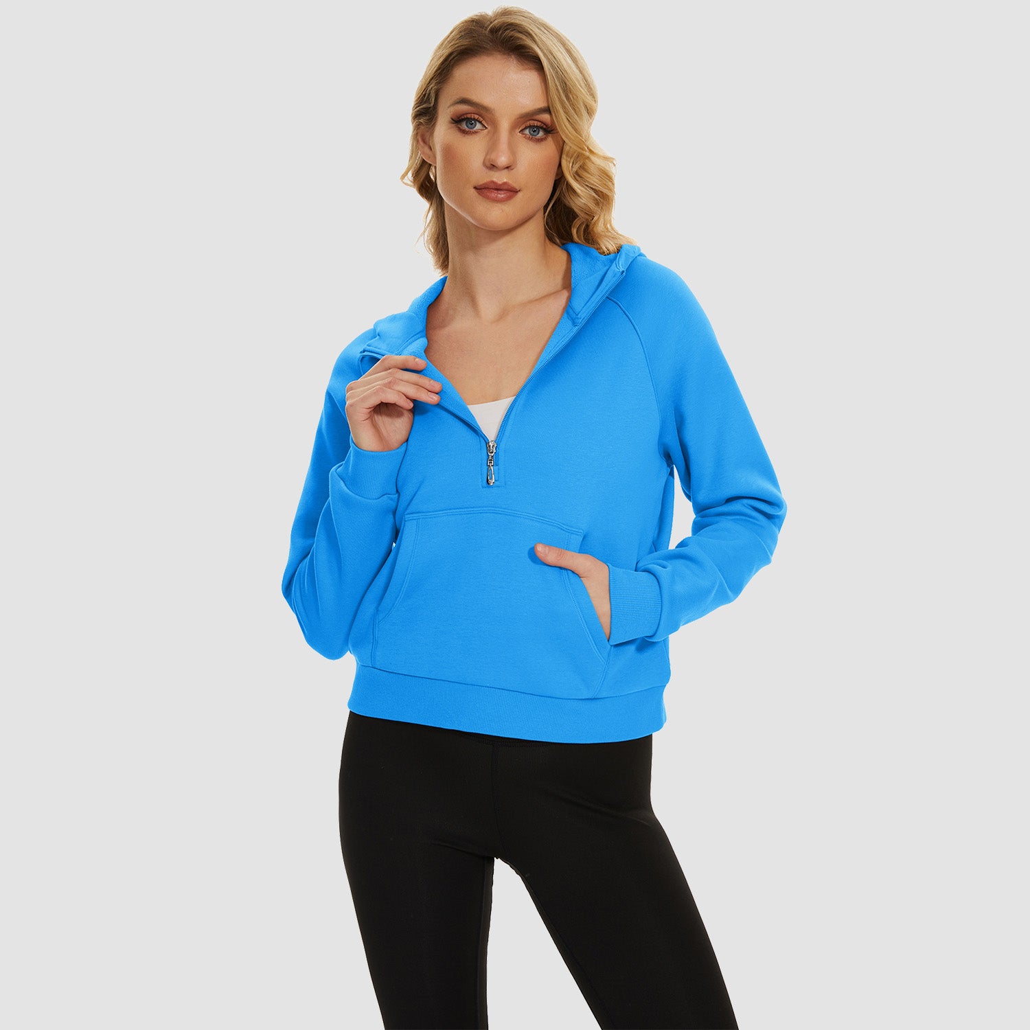Womens Hoodie Fleece Lined 1/2 Zipper Sweatshirts Long Sleeve Crop Tops With Kangaroo Pocket - MAGCOMSEN