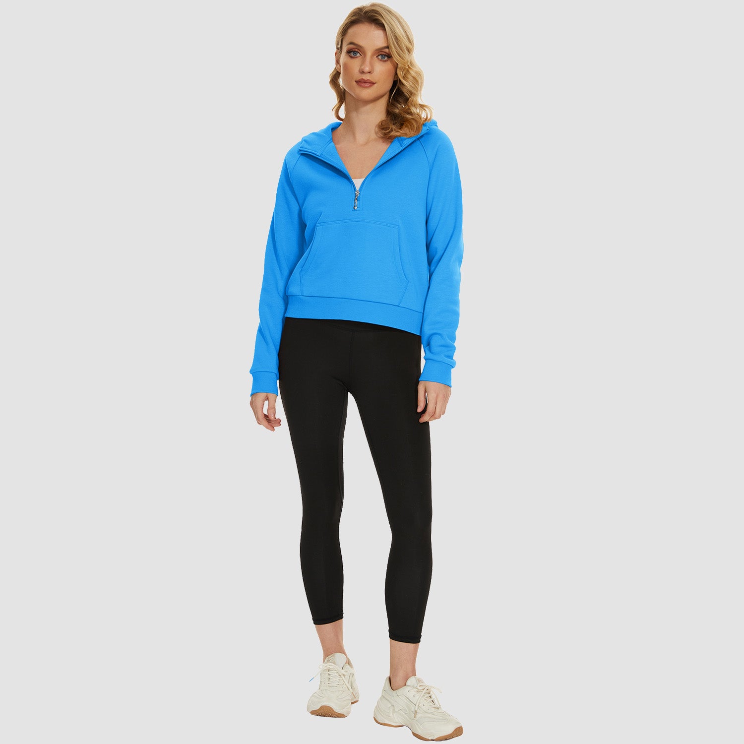 Womens Hoodie Fleece Lined 1/2 Zipper Sweatshirts Long Sleeve Crop Tops With Kangaroo Pocket - MAGCOMSEN