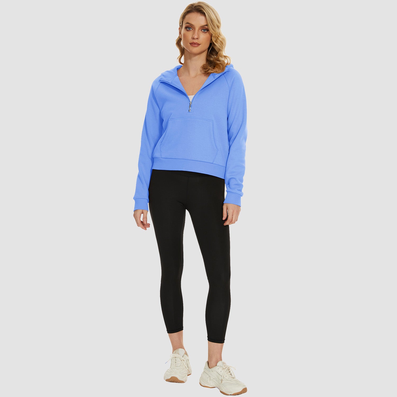 Womens Hoodie Fleece Lined 1/2 Zipper Sweatshirts Long Sleeve Crop Tops With Kangaroo Pocket - MAGCOMSEN