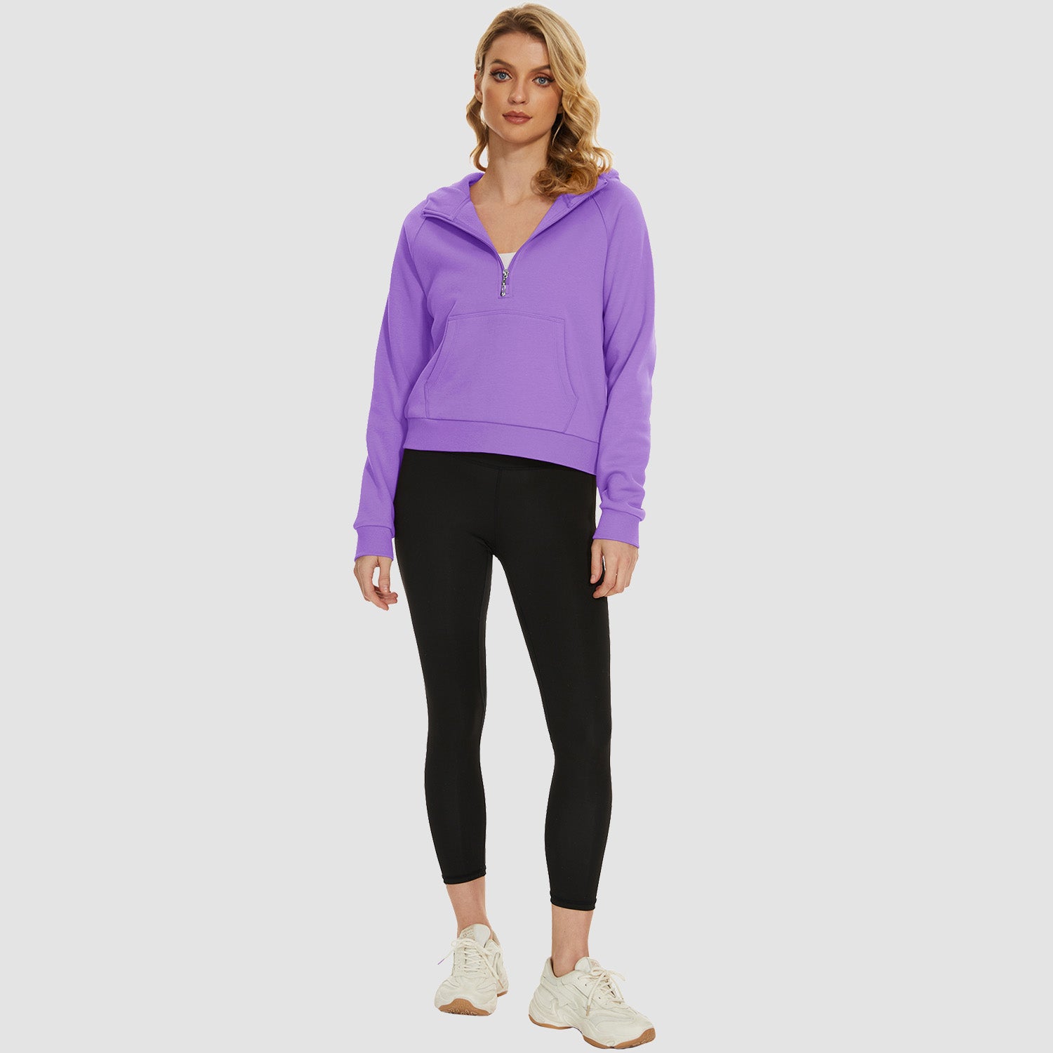 Womens Hoodie Fleece Lined 1/2 Zipper Sweatshirts Long Sleeve Crop Tops With Kangaroo Pocket - MAGCOMSEN
