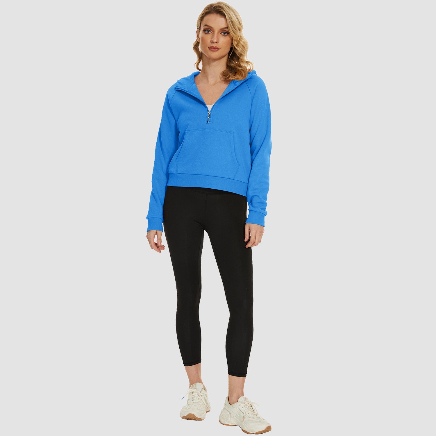 Womens Hoodie Fleece Lined 1/2 Zipper Sweatshirts Long Sleeve Crop Tops With Kangaroo Pocket - MAGCOMSEN