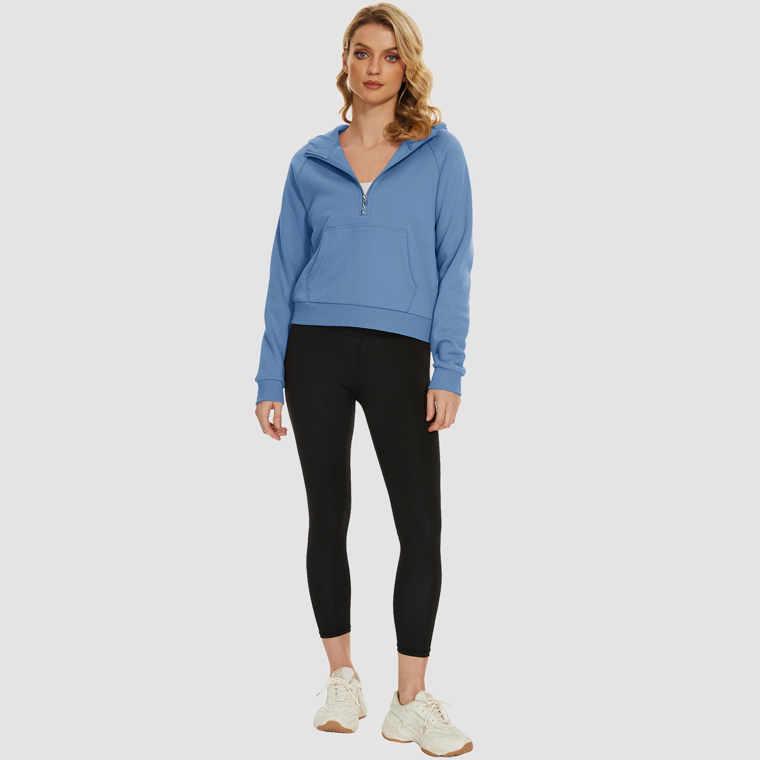 Womens Hoodie Fleece Lined 1/2 Zipper Sweatshirts Long Sleeve Crop Tops With Kangaroo Pocket - MAGCOMSEN
