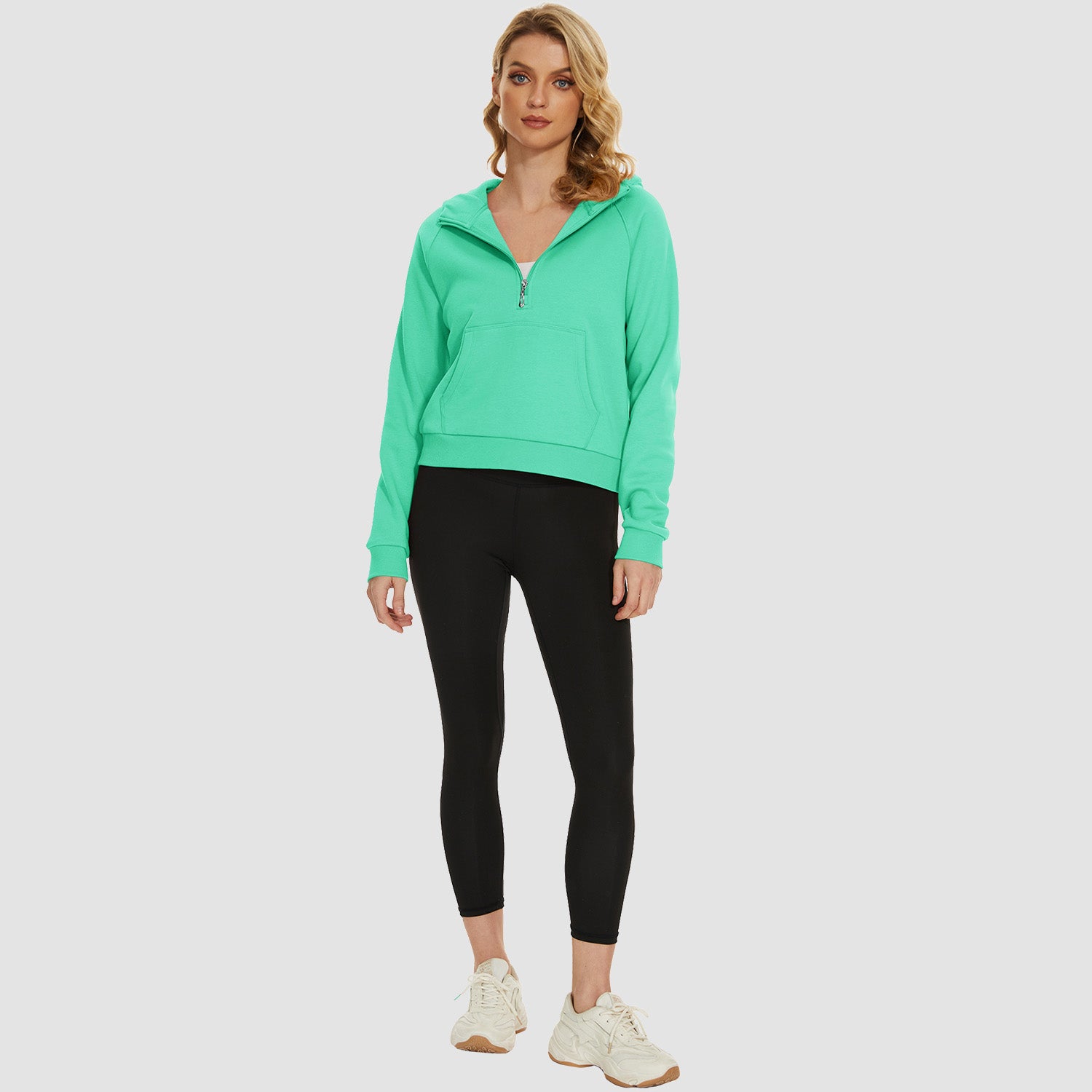 Womens Hoodie Fleece Lined 1/2 Zipper Sweatshirts Long Sleeve Crop Tops With Kangaroo Pocket - MAGCOMSEN