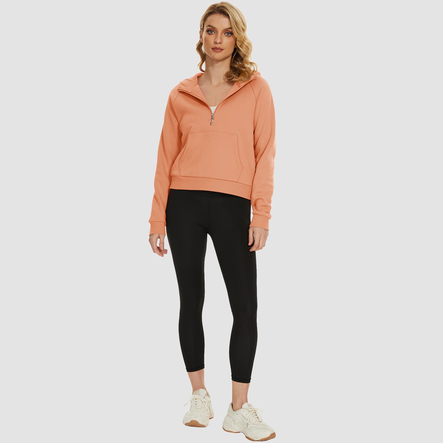 Womens Hoodie Fleece Lined 1/2 Zipper Sweatshirts Long Sleeve Crop Tops With Kangaroo Pocket - MAGCOMSEN