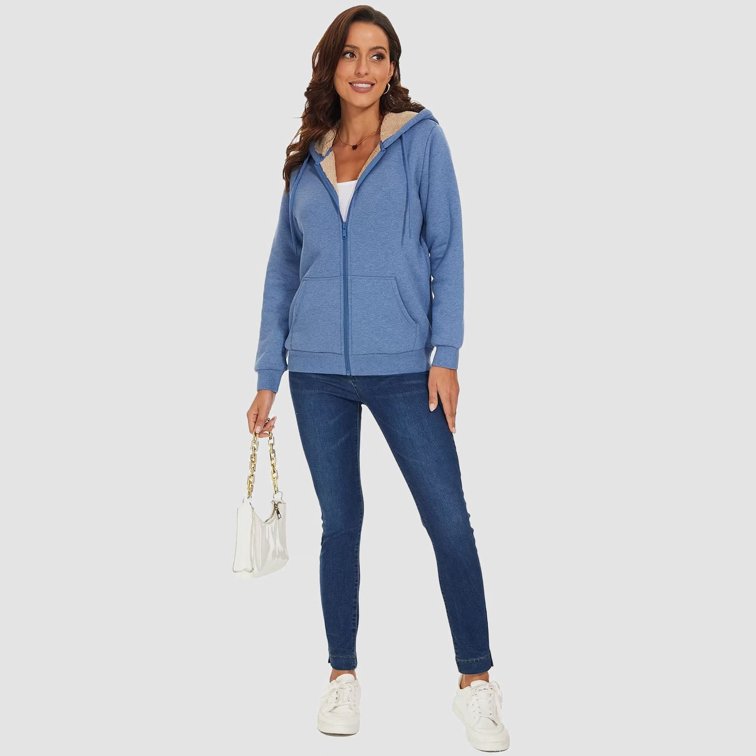 Women's Zip-Up Sherpa Lined Fleece Hoodie Jacket - MAGCOMSEN