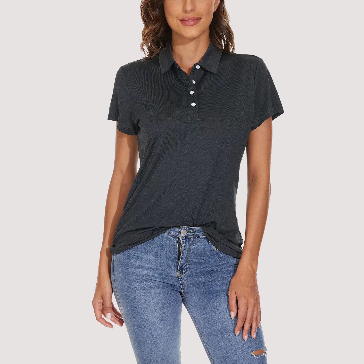Women's Polo T-Shirts 4-Button Moisture Wicking Athletic Tee Shirts