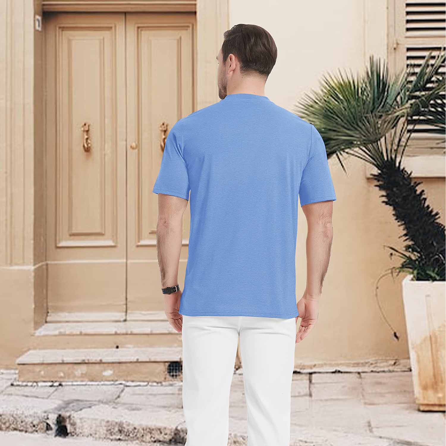 Men's Slim Fit Short Sleeve Sun Protection Henley Shirt - MAGCOMSEN