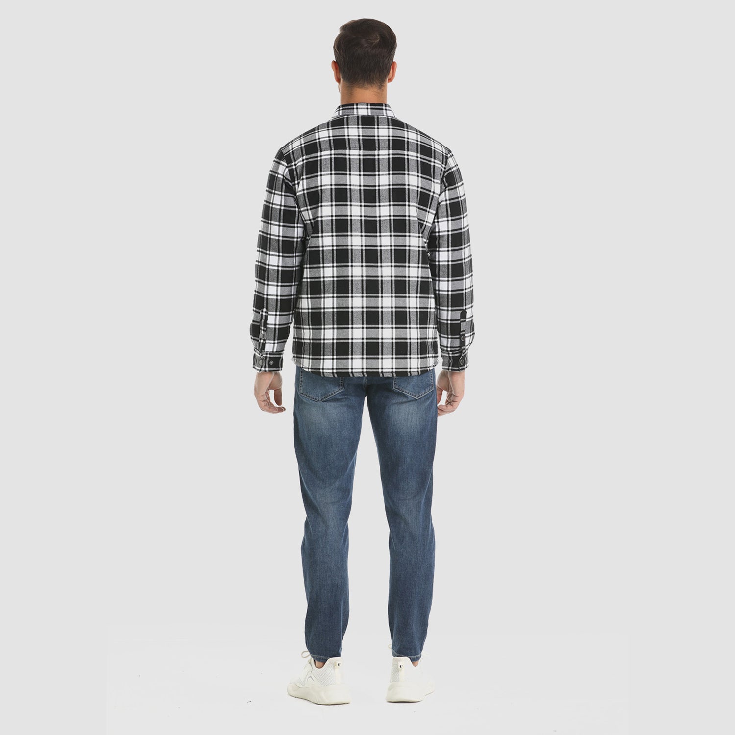 Black Men's Quilted Flannel Jacket - Warm Winter Padded Shirt - MAGCOMSEN