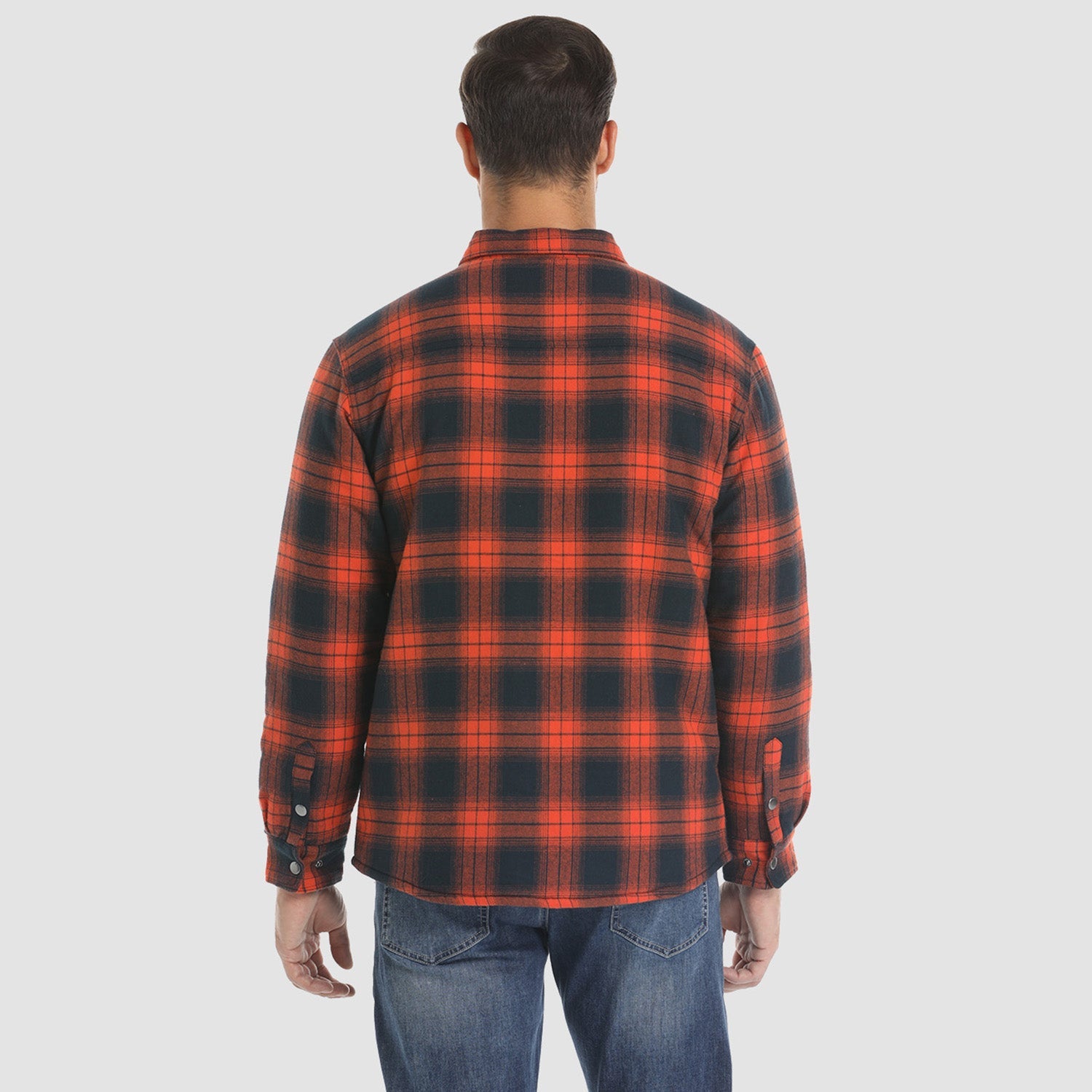 Orange Men's Quilted Flannel Jacket - Warm Winter Padded Shirt - MAGCOMSEN