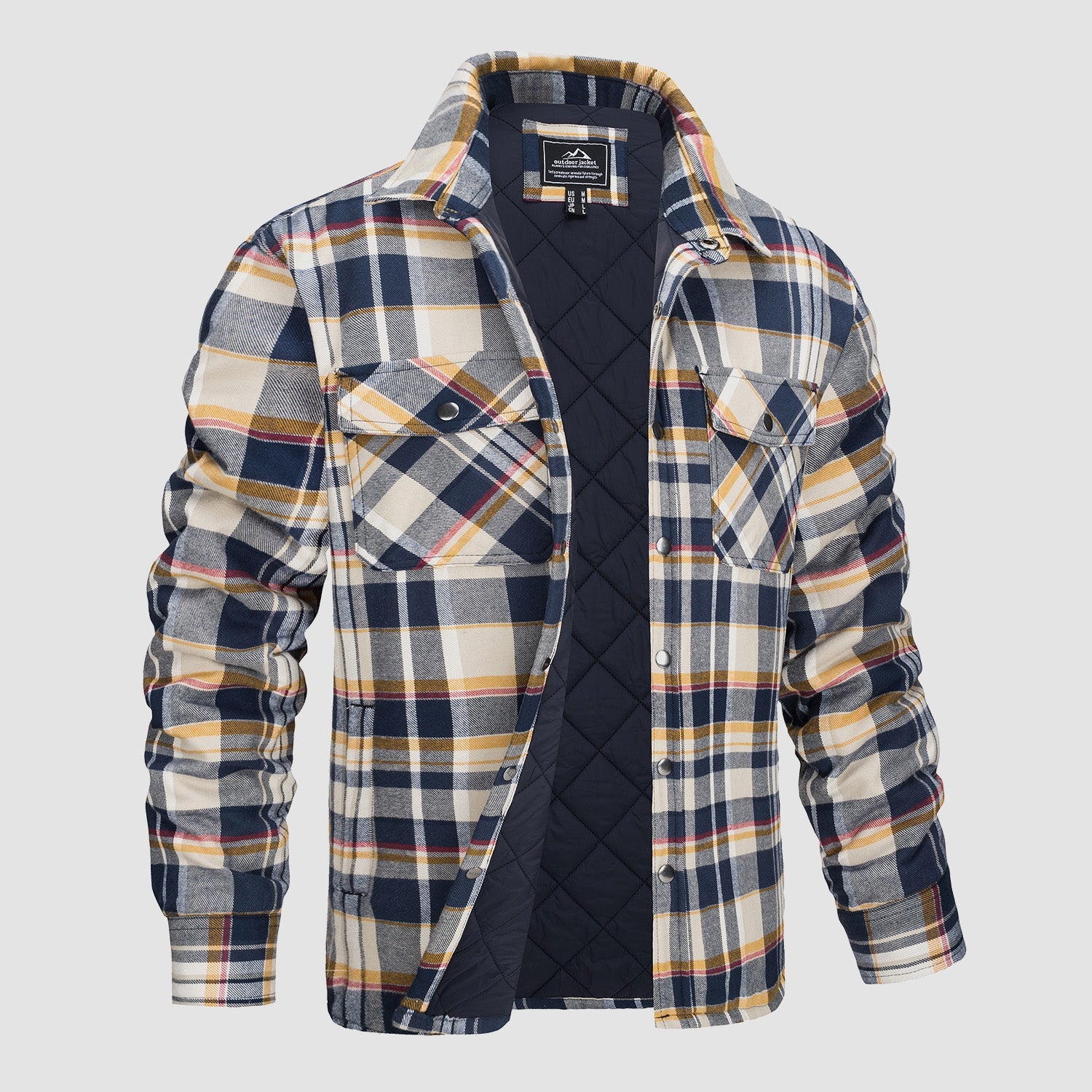 Yellow Men's Quilted Flannel Jacket - Warm Winter Padded Shirt - MAGCOMSEN