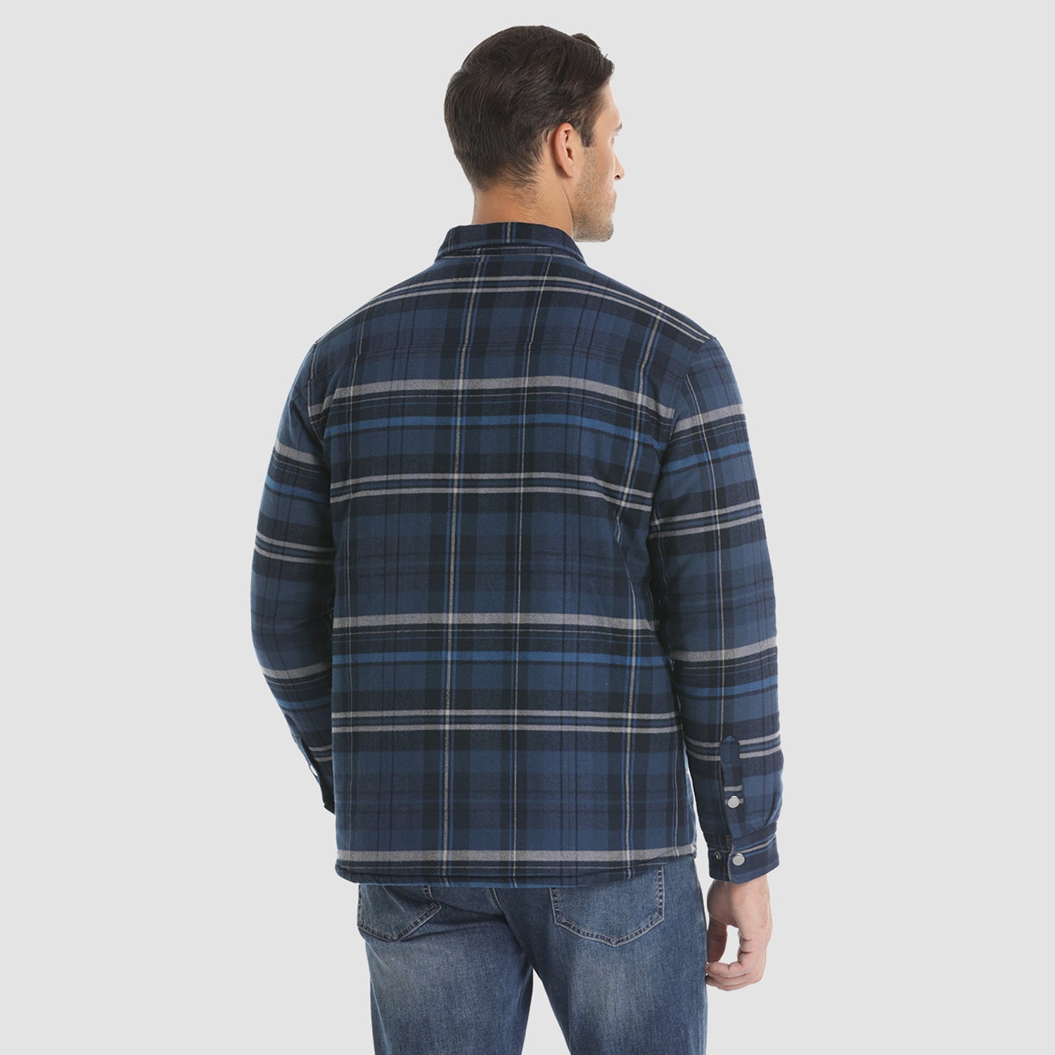 Blue Grey Men's Quilted Flannel Jacket - Warm Winter Padded Shirt - MAGCOMSEN