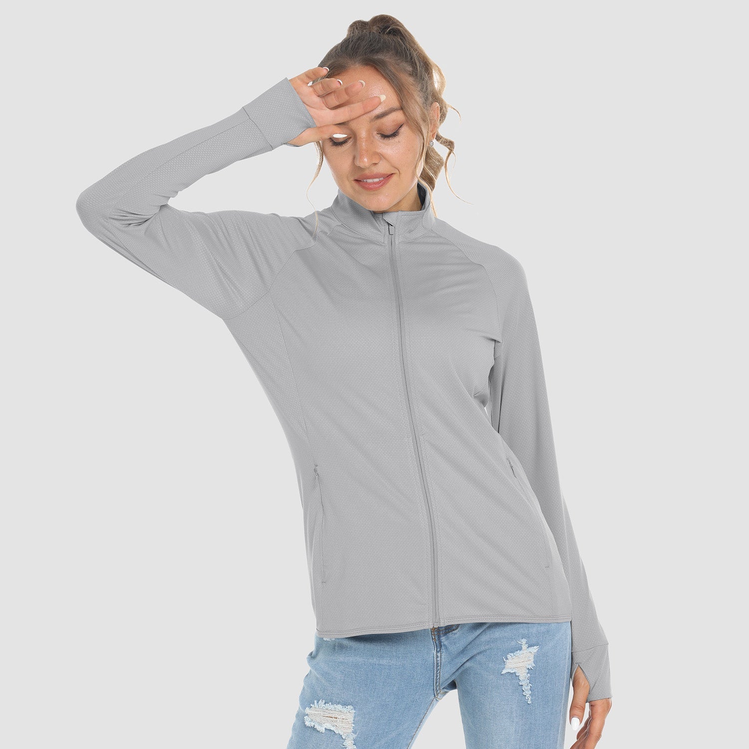 Light Grey Women's UPF 50+ Sun Protection Tennis Jacket Long Sleeve - MAGCOMSEN