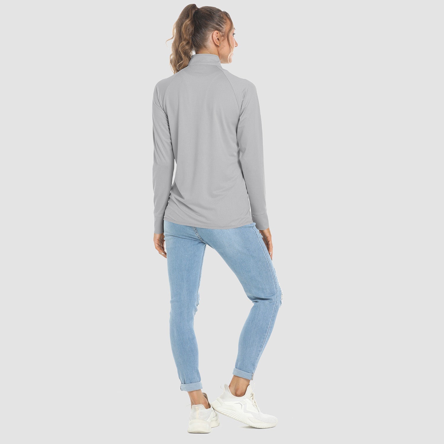 Light Grey Women's UPF 50+ Sun Protection Tennis Jacket Long Sleeve - MAGCOMSEN