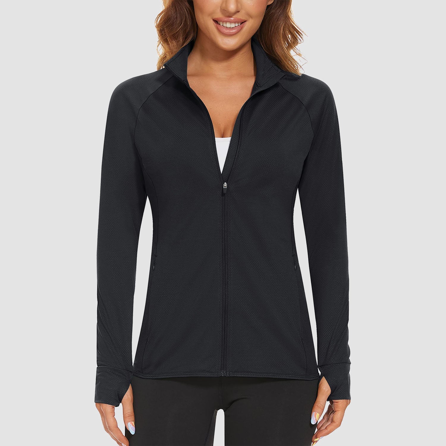 Black Women's UPF 50+ Sun Protection Tennis Jacket Long Sleeve - MAGCOMSEN