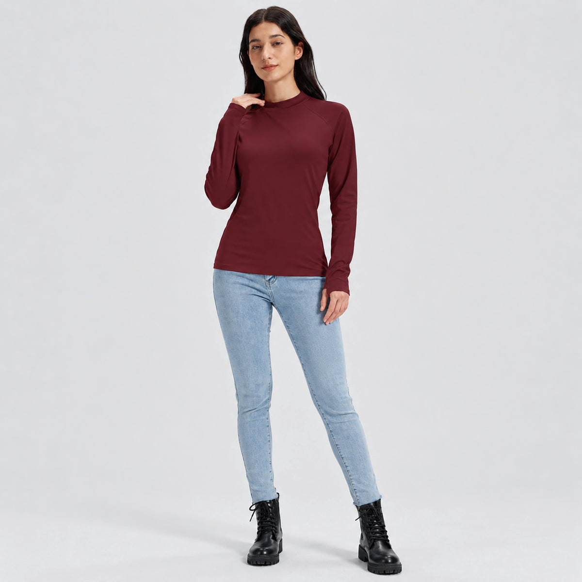 Women's Fleece Lined Thermal Shirt Mock Neck Long Sleeve Base Layer
